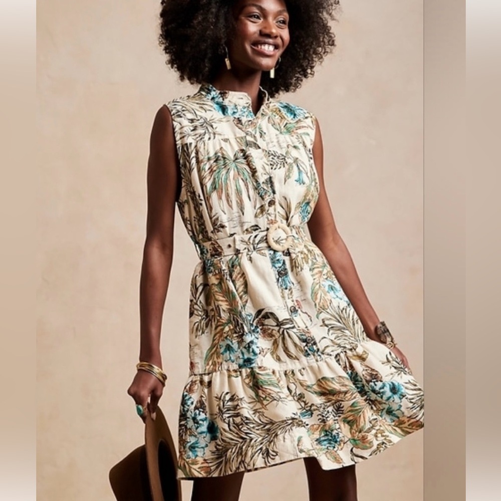 Banana Republic Linen Flounce Dress in Tropical Rainforest